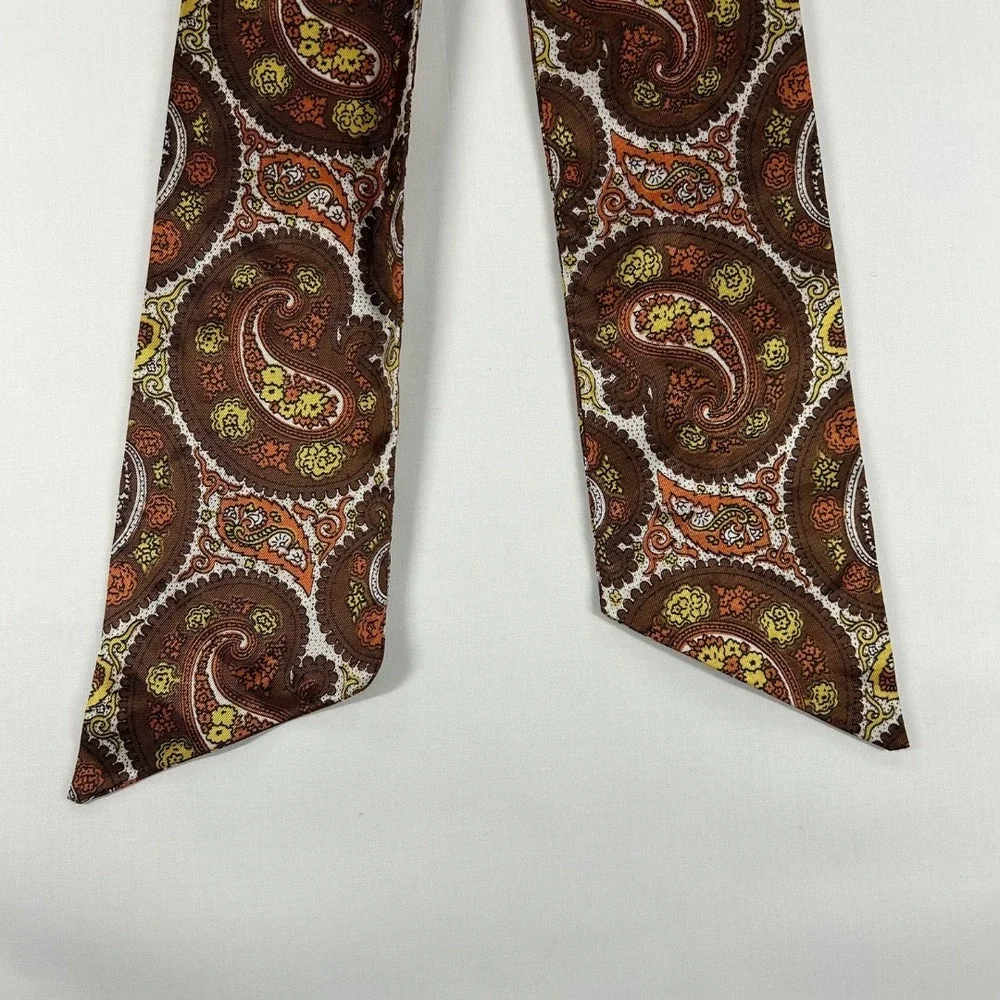Vintage 80s Woman's Long Scarf Paisley Brown And Orange Boho Hippie